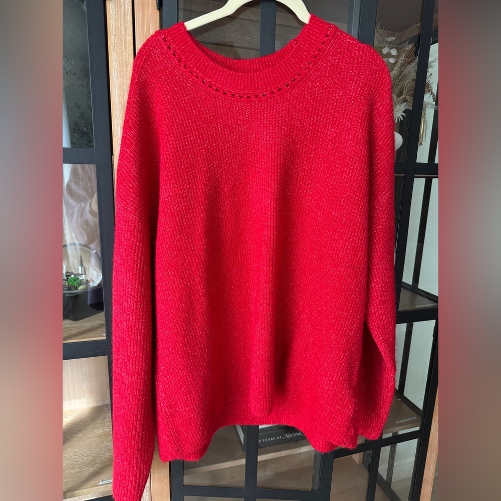 GAP knit sweater Forever Cozy Relaxed Ribbed Crewneck cherry red